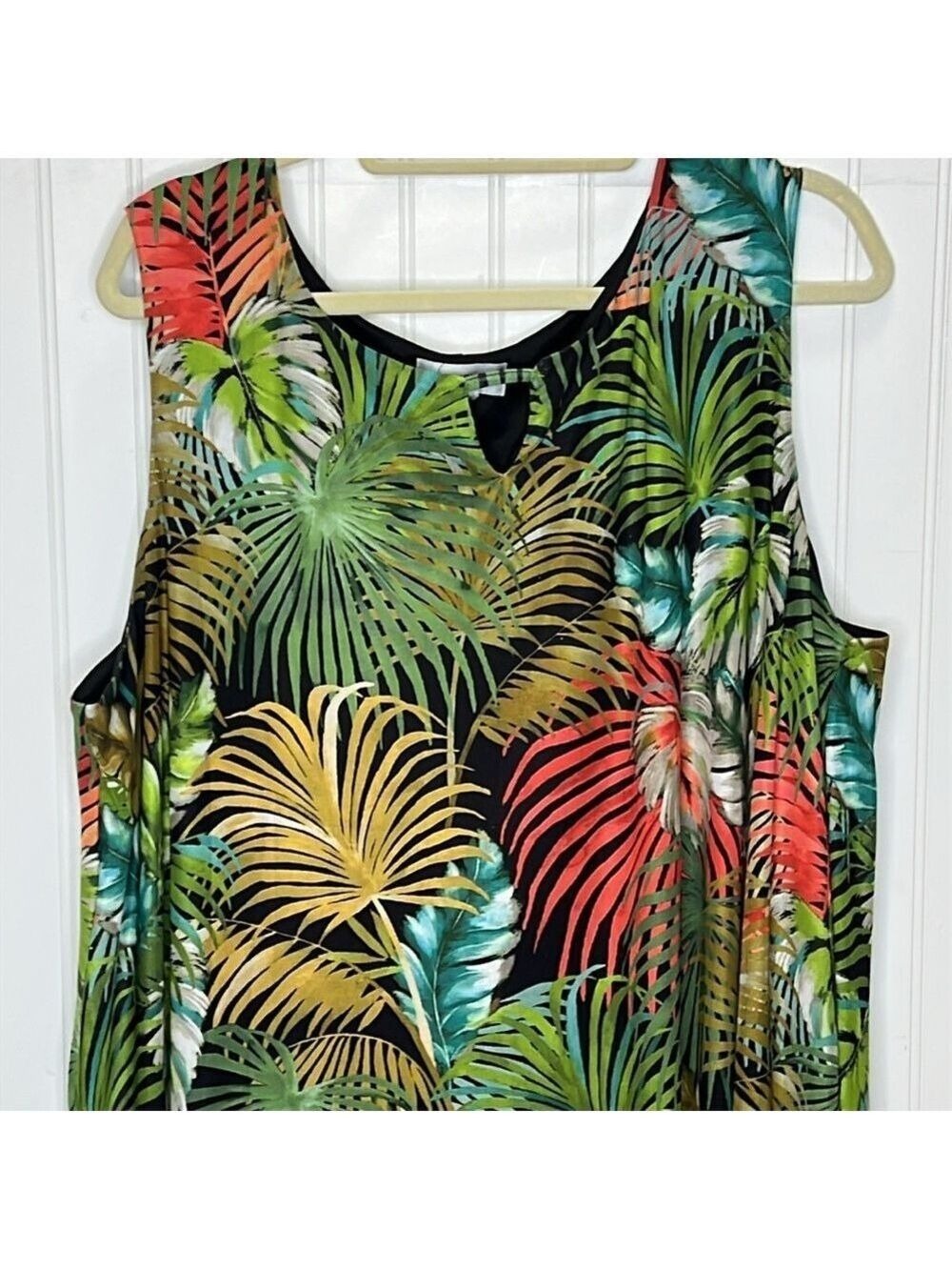 - Tropical Leaf Print Sleeveless Dress Size 22 - Picture 2 of 9